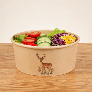 Vente d'usine - Contenant alimentaire jetable rond personnalisé, biodégradable, en papier kraft, bol pour salade de fruits, emballage - Product Image 1