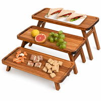 Plateau de service pliable à 3 niveaux en bois d'acacia pour présentation de desserts, charcuterie, fêtes, mariages, Noël