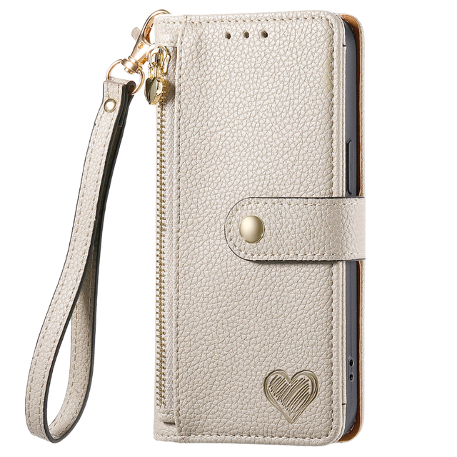 Luxury Heart Design Flip Leather Wallet Case for iPhone 17 Air 16 Pro Max 15 14 13 12 11 XR XS Max 7 8 Card Holder Book Design