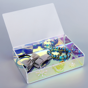 <strong>Clear</strong> Acrylic Rectangle Iridescent <strong>Jewelry</strong> Storage <strong>Box</strong> With Lid - Product Image 1