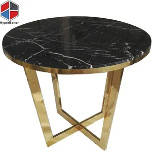 50 Cm Fabriek Prijs Moderne Ronde Zwarte Marmer Goud Salontafel