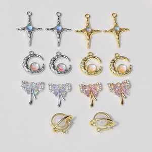Alloy Zircon Inlaid Butterfly Moon Star Pendant For <b>Bracelet</b> Making DIY Jewelry Findings GJ31 - Product Image 2
