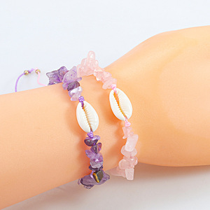 Manufacturer Direct Deal Beach New Crush Stones <b>Amethyst</b> Crystal Stone Shell Woven <b>Bracelet</b> Wholesale - Product Image 3