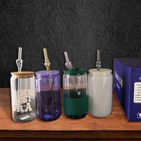 Ensemble de tasses en verre à sublimation Offre Spéciale tasse en verre borosilicaté de qualité alimentaire ensemble de tasses en verre avec couvercle et paille