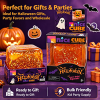 Cube souple translucide orange à paillettes pour Halloween, jouet anti-stress à presser, idéal pour les fêtes