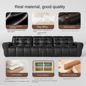 Canapé sectionnel en cuir véritable Sofia 2025, style italien minimaliste, cuir de vachette de qualité supérieure, luxe léger, grand canapé en forme d'ours noir, rangée droite, salon - Product Image 3