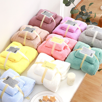Ensemble de serviettes de bain carrées décoratives de luxe 2 pièces, emballage boîte cadeau ensemble de serviettes de bain en microfibre vente en gros