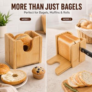 Taglierina per Bagel BH Safe, Guida in Legno per Tagliare il Pane, Affettatrice per Bagel in Bambù con Spazzola per la Pulizia, per Bagel, Muffin e Panini - Product Image 6