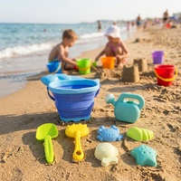 Kit de jeu de sable en plastique 8 pièces pour enfants, seau pliable, pelle, râteau, moules à sable, jouet de plage pour la plage, le jardin et la piscine
