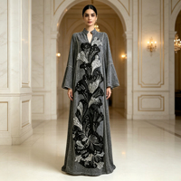 Abaya élégante de luxe en polyester pour femmes, robe musulmane ornée de strass et de sequins, manches longues, longueur cheville, vêtements islamiques amples, Dubaï