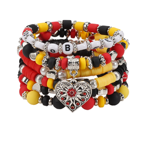 Beaded <b>Bracelets</b> Set Heart Charm <b>Red</b> Yellow Black Bohemia Style Unisex Jewelry Gift - Product Image 1