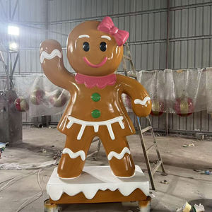 Grande sculpture <span class=keywords><strong>de</strong></span> Noël en fibre <span class=keywords><strong>de</strong></span> verre en forme d'homme en pain d'épices pour extérieur, statue personnalisée, ornement, décoration <span class=keywords><strong>de</strong></span> jardin, centre commercial, événements - Product Image 2