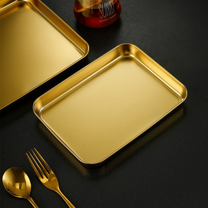 Gümüş altın yiyecek tepsisi dikdörtgen paslanmaz çelik gıda konteyneri restoran ticari Metal kaplar için - Product Image 4