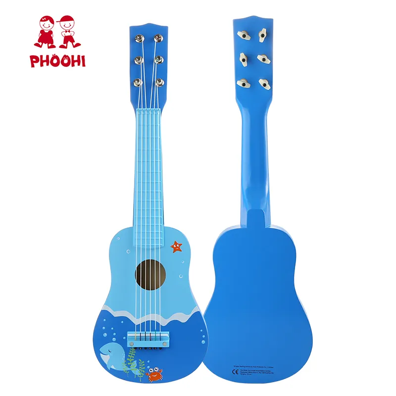 Großhandel Kinder Musik instrument spielen blau 21 Zoll Holz gitarren spielzeug für Kinder