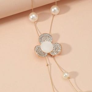 แฟชั่น RL-191สร้อยคอโลหะผสมทำจากโลหะอัลลอยทรงยาวประดับเพชรเม็ดเล็กๆประดับคริสตัลไข่มุกดอกไม้และผีเสื้อ - Product Image 4