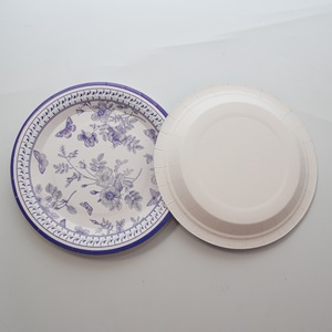 Assiettes à dîner jetables <span class=keywords><strong>EMOER</strong></span> T-3001 Offset imprimé 7 pouces bleu et blanc assiettes en papier de porcelaine pour les fournitures de fête - Product Image 2
