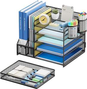 Office Desk Organizer with Upright File <b>Holder</b> 4-Tier Mesh <b>Letter</b> Paper Tray Desk Organizer Desktop FILE ORGANIZER - Product Image 3