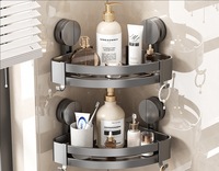 Étagère triangulaire murale à ventouse en aluminium pour coin de salle de bain sans perçage Support de rangement intelligent pour vanité