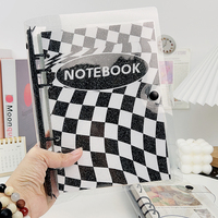 Carnet à anneaux A5/A6 en PVC transparent noir, album photo scintillant, rechargeable, à feuilles mobiles, étanche avec bouton