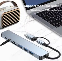 Hub USB Type C 8-in-2 3.0 Docking Station 5GBPS Port Kecepatan Tinggi Splitter Pembaca Kartu SD/TF Adaptor Audio 3.5mm Aluminium
