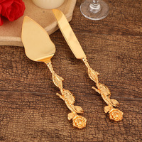 Ensemble de 2 pièces de couverts de table occidentaux écologiques, couteau à gâteau et spatule, en alliage de laiton, ornement de mariage, ensemble de maison exquis, grande rose