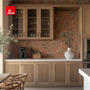 Pengocok kustom kabinet dapur bergalur ek putih kualitas tinggi furnitur ruang tamu dengan meja marmer pintu kaca bening - Product Image 4