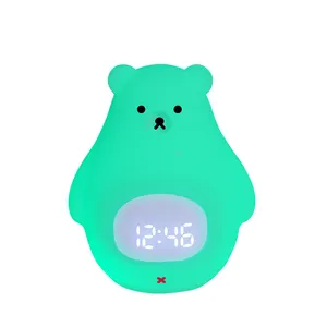 Kids Baby Sleep Training Clock White Bear Cartoon Electronic Digital Alarm Clock Student Clock Child Lock