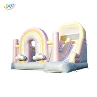 Combo de Tobogán Inflable Arcoíris de Grado Comercial, Casa de Brinco Pastel para Niños, Alquiler para Fiestas