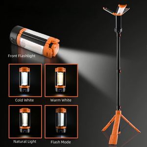 Outdoor IP55 Waterproof Retractable Adjustable <b>LED</b> <b>Rechargeable</b> Tripod <b>Work</b> <b>Light</b> Stand 6000K Daylight Dimmable Portable Camping - Product Image 3