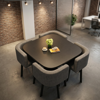 Ensemble de table et chaises de salle à manger d'hôtel moderne avec plateau en MDF, pieds en métal, revêtement en cuir PU/tissu lin, design rond, 4 places, durable