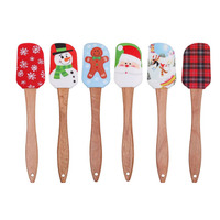 Grattoirs en silicone durables et écologiques pour Noël, manche en bois, compatibles lave-vaisselle, accessoire de cuisine, cadeau de fête, tendance