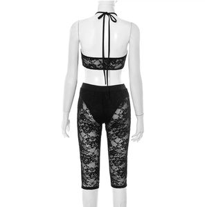 X21126C 2025 Летняя распродажа, женский кружевной топ на подтяжках и повседневные брюки, комплект из двух предметов - Product Image 3