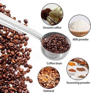 Cuillère doseuse en acier inoxydable avec logo personnalisé pour thé, protéines en poudre, boissons instantanées et café, avec clip de sac - Product Image 3