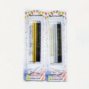 Velas Largas y Delgadas con Rayas Blancas en Soportes, Decoración para Fiestas <span class=keywords><strong>de</strong></span> Cumpleaños en Negro y Dorado, Velas para Pasteles - Product Image 5