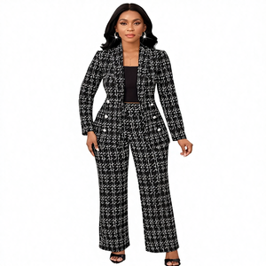 <span class=keywords><strong>Ensemble</strong></span> de <span class=keywords><strong>costume</strong></span> à <span class=keywords><strong>carreaux</strong></span> personnalisable pour femmes - Blazer à double boutonnage à manches longues et pantalon, taille XL, élégant pour le printemps/l'automne - Product Image 1