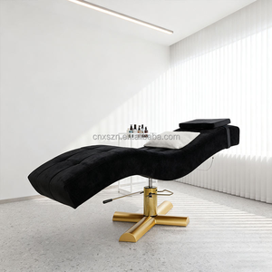 Lettino da Massaggio Moderno per Salone di Bellezza, Pieghevole in Acciaio Inox con Rivestimento in Pelle Nera e Base Dorata, Lettino per Trattamenti Viso e Ciglia - Product Image 3