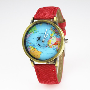 Bùng Nổ Thương Mại Nước Ngoài Máy Bay Cá Tính Tay Thứ Hai Thời Trang Bản Đồ Mô Hình Dây Đai Denim Đồng Hồ Nữ Giản Dị Xem Phổ Quát - Product Image 4