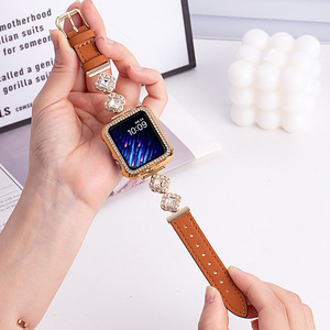 Lady <span class=keywords><strong>Fancy</strong></span> Bling Diamond Correa de metal Correa de reloj de cuero de lujo para Apple <span class=keywords><strong>Watch</strong></span> 6 7 8 9 10 SE2 Correa de muñeca de moda - Product Image 4