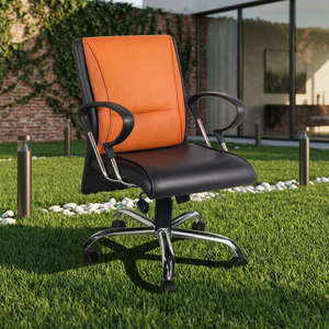 Chaise de bureau exécutive ergonomique moderne en cuir avec base chromée, accoudoirs fixes, dossier rembourré orange-noir LABYCARE - Product Image 5
