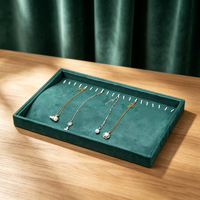 Plateau à bijoux en flanelle vert foncé personnalisé, support de rangement, boîte de rangement, plateau à bijoux pour boucles d'oreilles, anneaux, colliers, accessoires de présentation