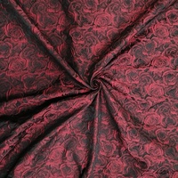 Desain Baru Kain Brokat Jacquard Mewah 3D Relief Merah Hitam Motif Mawar Celup Benang untuk Gaun, Setelan, Pakaian JSD-6429
