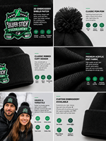 Bonnet à revers décoré d'appliques personnalisées et de pompons, 100% acrylique, unisexe, motif rayé, pour les sports d'hiver et un usage décontracté