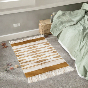 Tapis géométrique scandinave tufté avec pompons, en mélange de coton lavable, pour cuisine, couloir, chambre - Product Image 3