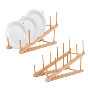 Estante de bambú para platos y tapas de ollas, organizador de encimera de <span class=keywords><strong>cocina</strong></span>, soporte de madera con 6 ranuras para secado y exhibición - Product Image 1