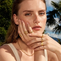 Bague empilable Dreamshow en forme de cœur, gravée de motifs floraux, à tige ondulée fermée, en zircone cubique, acier inoxydable 316L, plaqué or, étanche
