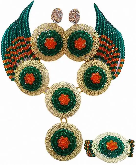 Manik-manik Afrika Set Perhiasan Pernikahan Nigeria, Kalung dan Anting untuk Wanita