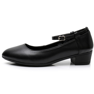 Scarpe da Lavoro in Vera <span class=keywords><strong>Pelle</strong></span> con Cinturino e Fibbia, Stile Coreano, Estive, Morbide, Traspiranti, Durevoli, con Punta Affusolata e Tacco Grosso - Product Image 5