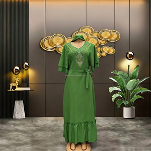 2026 Superventas Abaya Musulmana con Cuello en V y Pedrería, Túnica Africana para Mujer, Trajes Étnicos Tradicionales, Estampado Casual de Oriente Medio - Product Image 4