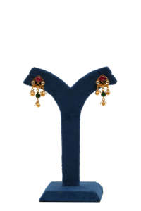 Traditional Gold Plated Temple <b>Necklace</b> <b>Set</b> with Red Green Stones Pearl Drop Design <b>and</b> Matching <b>Earrings</b> for Wedding Wear - Product Image 2