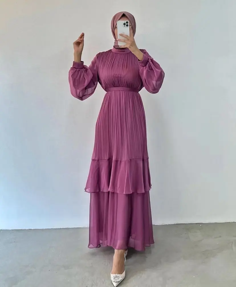 Đầm Kaftan Thổ Nhĩ Kỳ Dubai Maxi Dài Tay Thắt Lưng Lụa Satin Khiêm Tốn Bán Chạy Trang Phục Hồi Giáo Đầm Abaya Cho Nữ